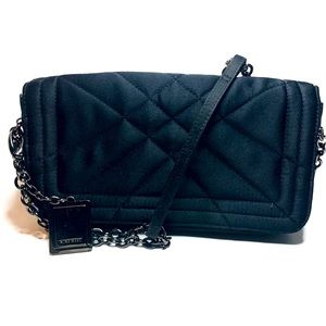 🖤 NINE WEST ACCESSORIES | Black Satin Quilted Crossbody with Space Grey Harware
